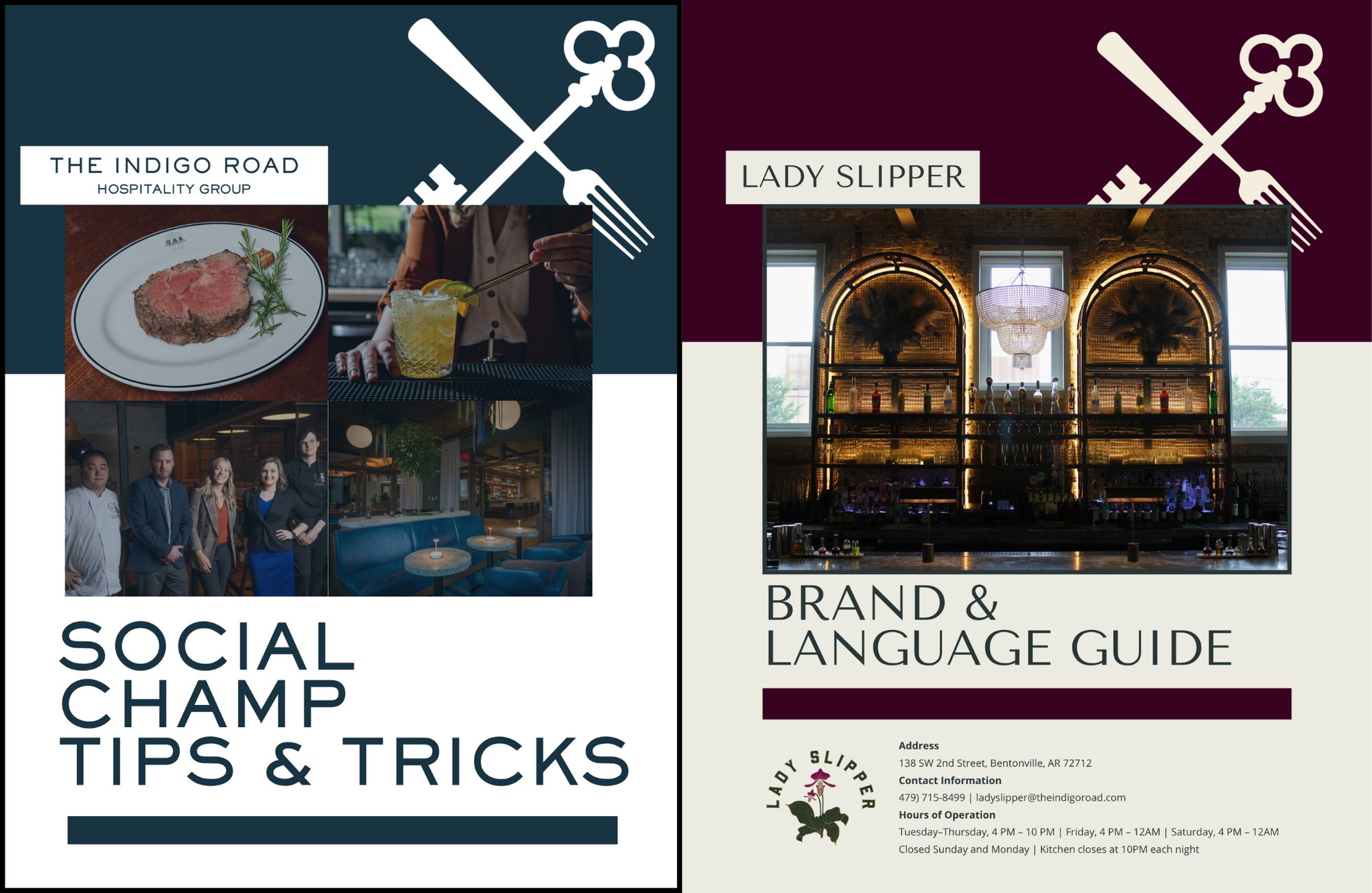 Covers of the Social Champ Tips and Tricks guide and the Lady Slipper brand guide
